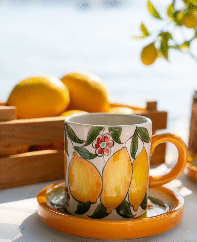 Limon Desenli El Yapımı Seramik Kahve Fincanı