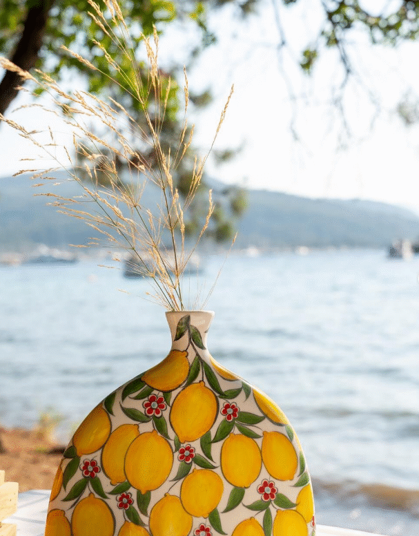 El Yapımı Dekoratif Limon Desenli Vazo